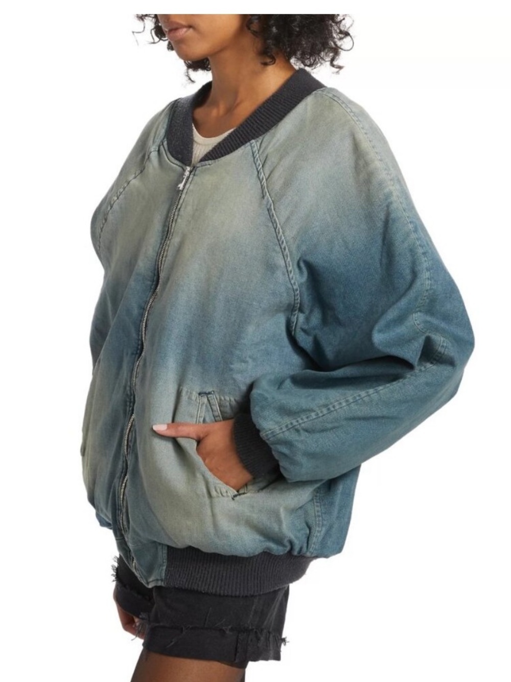 EB Denim Lombardi bomber jacket denim Washed Blue Olio oversized Revolve S - Picture 4 of 10